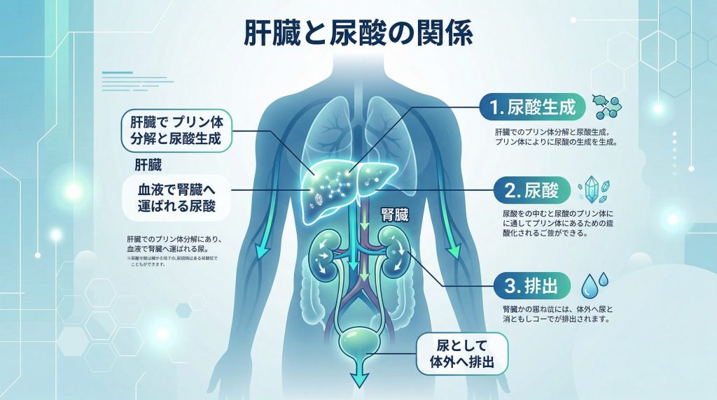 肝臓と腎臓の働きと尿酸の流れ