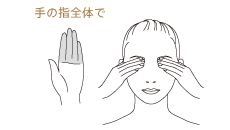 手の指全体を少し温めてから、目元全体を包み込むように密着させ、肌に浸透させます。