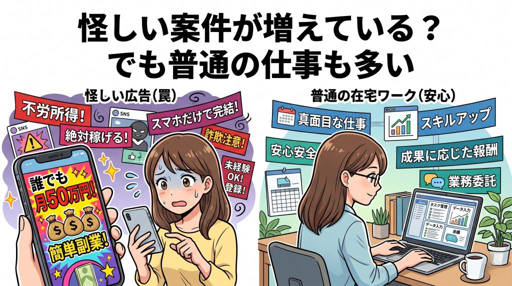 在宅ワーク広告に不安を感じる初心者